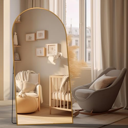 Arched Full Length Mirror, 76x37 Oversized Floor Mirror with Stand, Gold Mirror Full Length, Aluminum Full Body Dressing Mirrors with Arched-Top, Leaning for Living Room, Bedroom