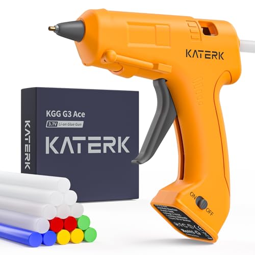Katerk 3.7V Cordless Hot Glue Gun, 90s Fast Heating, Mini Glue Gun with 15 Glue Sticks, USB-C Rechargeable with 2000mAh Built-in Battery, Ideal for DIY, Gift Making, School Crafts & Repairs (Yellow)