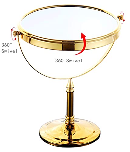 Gecious Gold Makeup Mirror Tabletop Free Standing For Bathroom 8 Inches 360 Swivel Dual-Sided 1X/10X Magnifying Tabletop Makeup Mirror,304 Stainless Steel, Countertop 14-Inch Height Shining Gold #TOP4