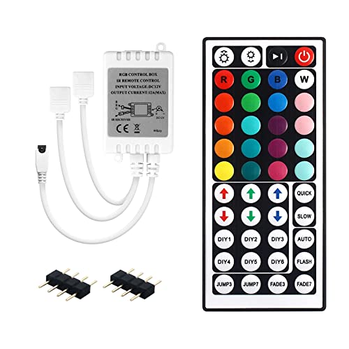44-Key IR Remote RGB LED Controller for 2 RGB LED Strips - Dual Output, 4-Pin Control Box