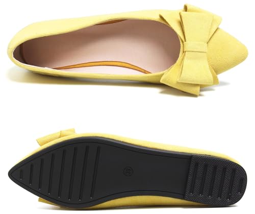 Image of SAILING LU Womens Bowknot Ballet Flats Pointy Toe Suede