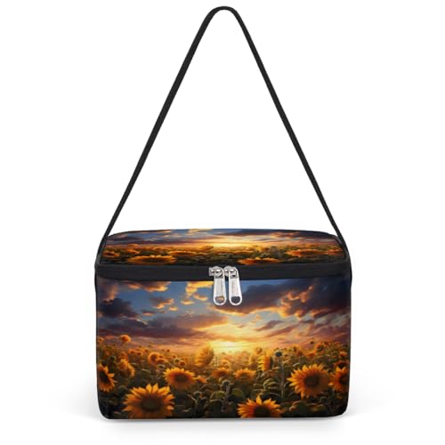 GzLeyigou Sunflowers Lunch Bags for Women Men 9 Cans, Hot & Cold Food Delivery Bag Insulated Grocery Bag Insulated Lunch Box Floral Cooler Bag for Office Work Picnic Beach