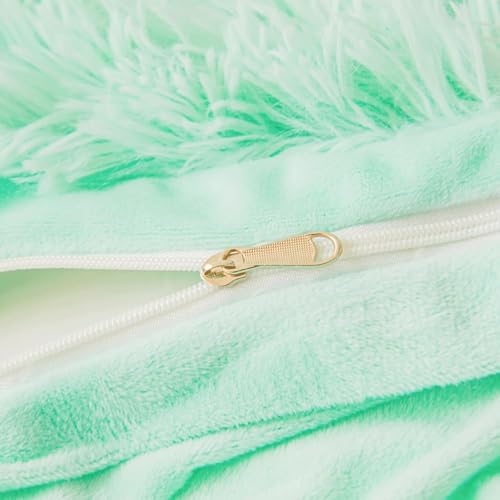 Image of Pack of 2 Luxury Fur Shaggy Fluffy Throw 12X12 Pillow Covers Set Soft Deluxe Decorative Plush Fleece Pillowcases for Cushion Couch Sofa Bedroom Home (Aqua Green, 12x12)