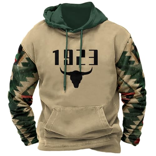 HOTYD Mens Graphic Hoodies Pullover Drawstring Long Sleeve Aztec Hoodies Fall Western Cowboy Jackets with Kangaroo Pocket