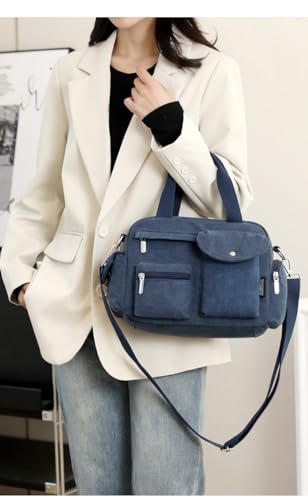 Image of Canvas Tote Bag for Women with Multiple Pockets Handbag Large Crossbody Bag Everything Everyday Bag for Work Daily
