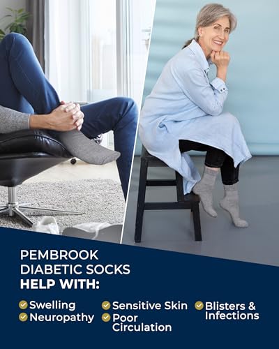 Image of Pembrook Bamboo Viscose Diabetic Socks for Women & Men - 6 Pairs Ankle Socks for Swollen Feet | Neuropathy Socks