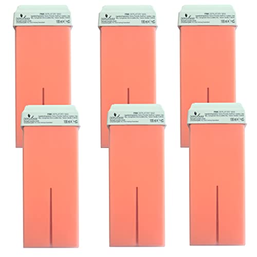 Dermawax 6x 100 ml Pink Roll-on Wax Wachspatronen, Warmwachspatronen, Enthaarungswachs, Haarentfernung Warmwachs Körperpflege Nachfüllset