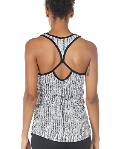 icyzone Workout Yoga Fitness Sports Racerback Tank Tops for Women (L, Leaves)