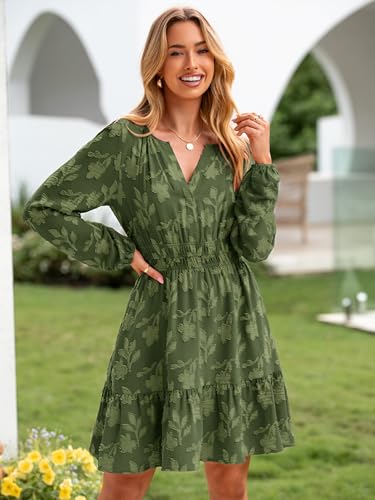 Image of BerryGo Womens Long Sleeve Mini Dress Casual A Line Flowy Loose Vacation Party Babydoll Fall Short Dresses with Pocket
