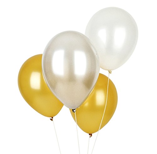 Theme My Party Happy Birthday Foil, Two Gold Star Foil & Gold White Latex Balloons for Birthday Decoration - Image 4 thumbnail