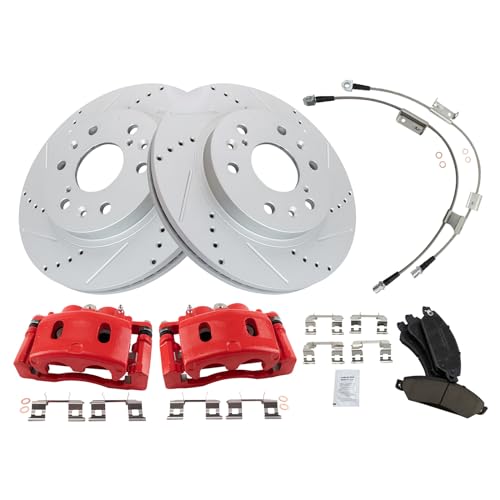 Image of TRQ Performance Rear Brake Pad and Rotor Set Ceramic Drilled Slotted G