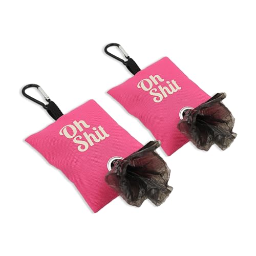 Image of 2 Pack Dog Poop Bag Dispenser with Clip, Doggie Poop Bag Holders for Leashes, Dog Waste Bag Dispenser, Doggy Bag Holder Pouch, Lightweight Fabric for Pet Running Walking Hiking (Rose Red)
