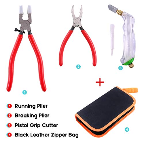 Hilitchi 3-Pcs Premium Glass Running Breaking Pliers And Pistol Grip Cutter Set Glass Tool For Stained Glass, Mosaics And Fusing Work #TOP5
