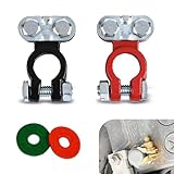 waswale Car Battery Terminal Connectors, 2 Way Pure Copper Top Positive Negative Power Pole Terminals with Washers, Quick Release Disconnect Accessories, for RVs, Cars (Silver & Red & Green)