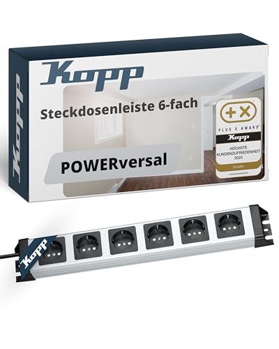 Kopp Steckdosenleiste POWERversal, grau/schwarz, 6-Fach, 6xSchutzkontakt, 1,4m Zuleitung