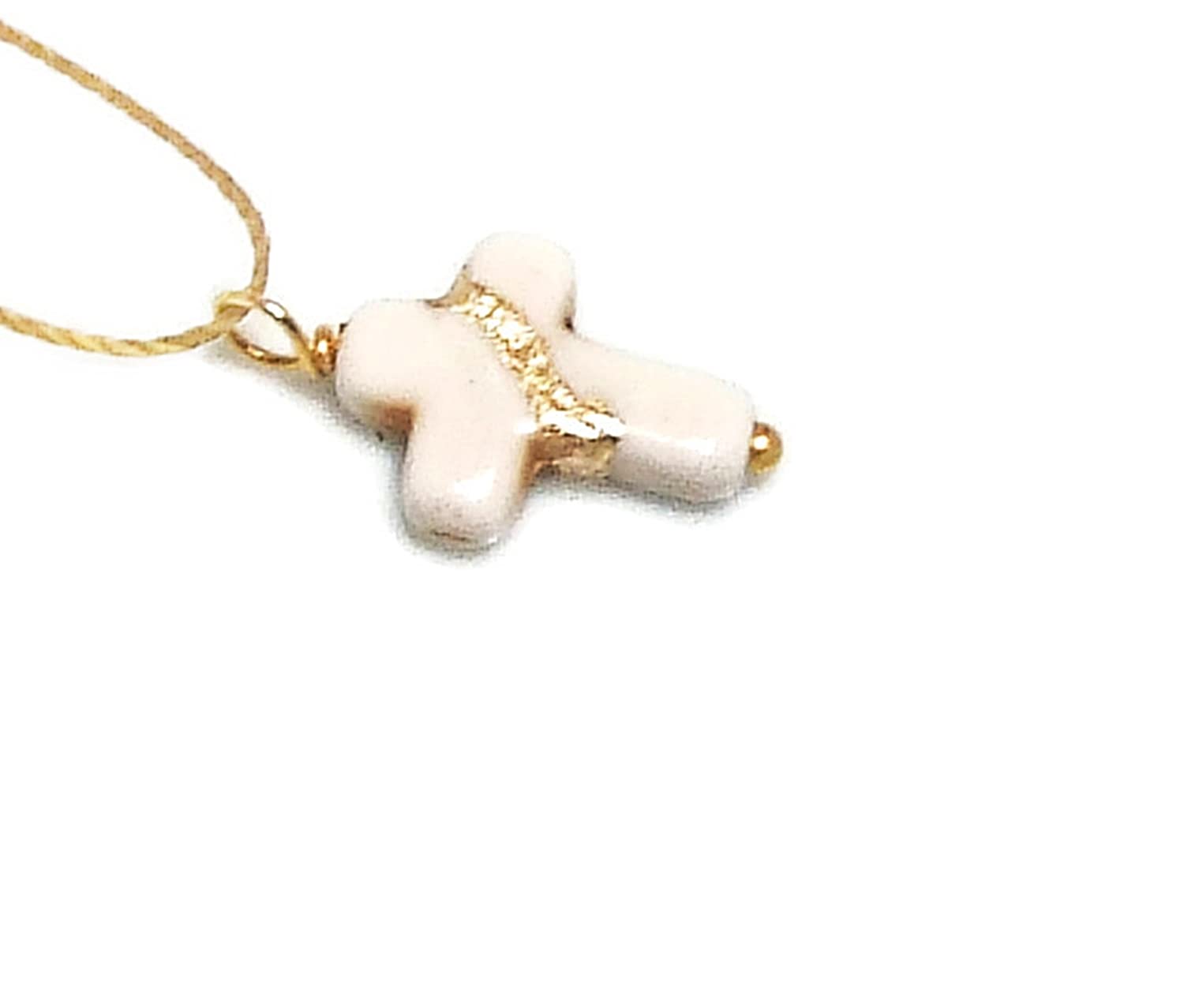 Kintsugi Petite Cross White Howlite, Broken, Mended with 23k Gold, Cord Necklace