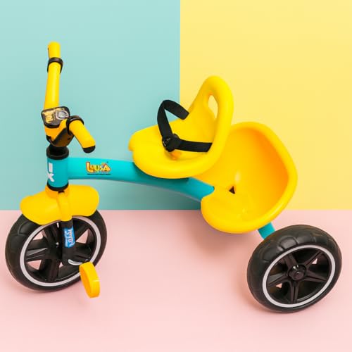 Image of Luusa KICK TRICYCLES for Kids | Kids Tricycle with Adjustable Seat Belt and Safety Features | Durable Frame | Suitable for Ages 1-5 Years | Multiple Colors Made in India (Yellow)