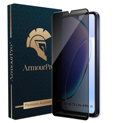 Image of ArmourPro Privacy Tempered Glass for Vivo T5 Lite - Anti-Spy Anti Peeping Screen Protector, 9H Hardness, Edge-to-Edge Coverage, Ultra Thin, Bubble-Free Installation Kit | Black