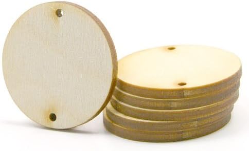 Mylittlewoodshop Pkg of 100 - Circle Cutout - 1-1/2 inches in Diameter with 2 2mm Holes and 1/8 inch Thick Unfinished Wood (LC-CCWH17-2-100)