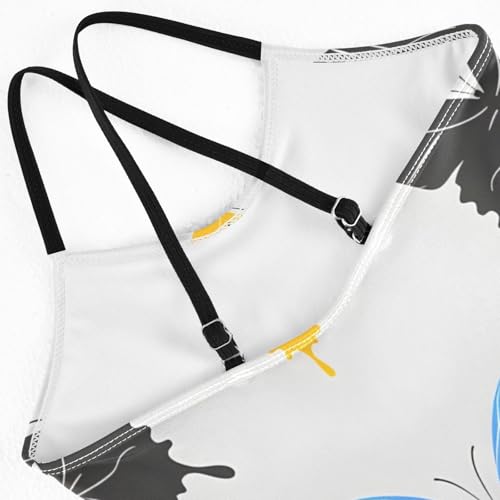 Bolaz Girls Swimsuits One-Piece Bathing Suits Multicolor Kids Sport Summer Beach Swimwear for 3-10 Years Old-Multicolor Butterflies on Gray Pattern4