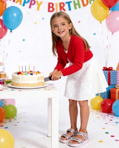 Image of Girls Cardigan, Girls Bolero Shrug Sweater, Kids Knit Hollow Out Long Sleeve, Button Cover Up Cropped Tops