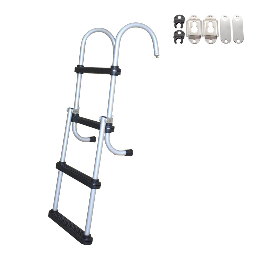 Made 4-Step Aluminum Folding Boat Ladder - Sturdy Aluminum Marine Stepladder - Removable Folding Design for Easy Storage - Ideal for Marine, Boats, Ships, Pantoon and Yachts