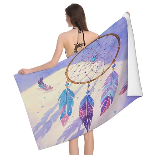 Leichong 3D Feather Pattern Beach Towel Extra Large Microfiber Soft Quick Dry for Adults, Cartoon Bath Towel Lightweight Soft Absorbent for Travel Swimming Pool Sports, 100 x 200 cm