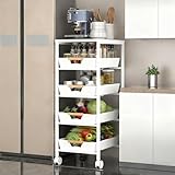 CarolynDesign Carrito organizador de marco de metal de 5 niveles con parte superior de madera, sala de estar