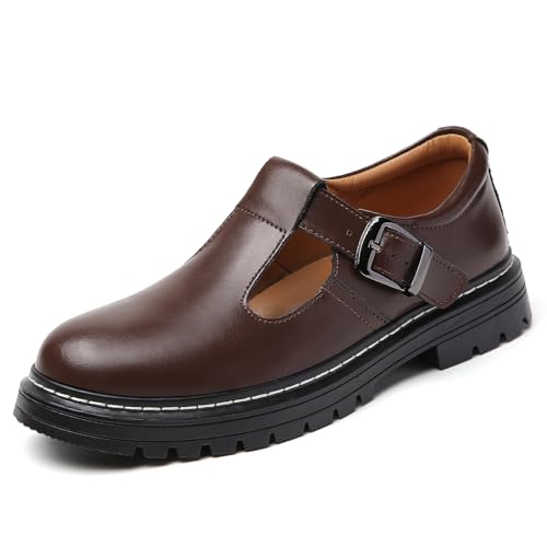 Image of Women's Platform T-Strap Mary Janes Oxford Dress Shoes | Chunky Non-Slip Classics Round Toe Comfort Casual School Work Uniform Shoes with Buckle Retro Comfortable Walking Shoes