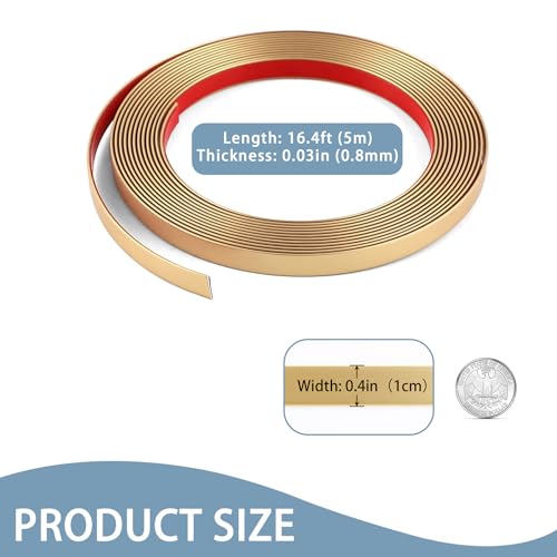 Matte Gold Peel and Stick Wall & Molding Trim, Flexible DIY Strip for Mirror, Floor, Cabinet, Ceiling, Tile Edge (16.4 ft x 0.4 inch) - Image 3