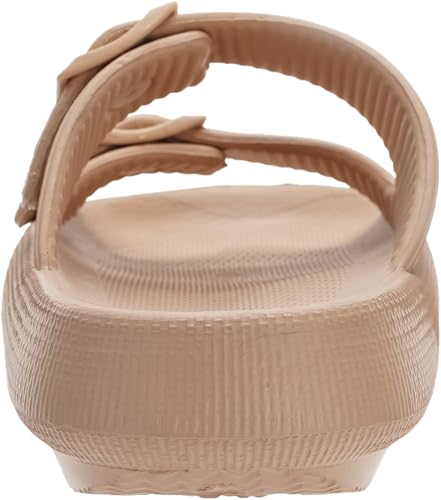WHITIN Slides for Women Men EVA Foam House Adjustable Extremely Comfy Cushion Thick Sole Sandals Open Toe Massage Quick Drying Double Buckle Slippers Brown - Thumbnail 4