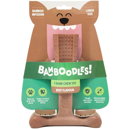 Bamboodles T-Bone Dog Chew Toy – Large | Beef Flavour | Long Lasting Dog Chew for Large Dogs | Durable Chew toy to Support Chewing and Oral Health