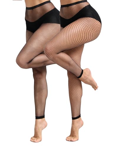 CharnmRose 2 Pairs Women's Footless Fishnet Tights High Waist Fishnets for Women Fishnet Stockings2