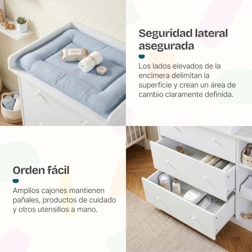 Miniatura 4 de En.Casa Mueble Cambiador Bebé Beldinupp 2 En 1 Cómoda Con Cambiador Bebé Con 3 Cajones Y 3 Compartimentos Abiertos Moderno Mdf 93 X 110 X 55 Cm - Blanco