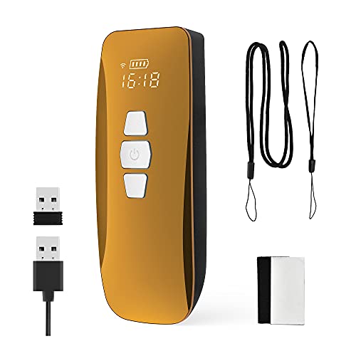 REALINN Mini 2D Wireless Barcode Scanner Compatible with Bluetooth, Portable CMOS Imager Bar Code Scanner with LED Screen Display, for iPad, Tablet, Phone, Laptop or PC