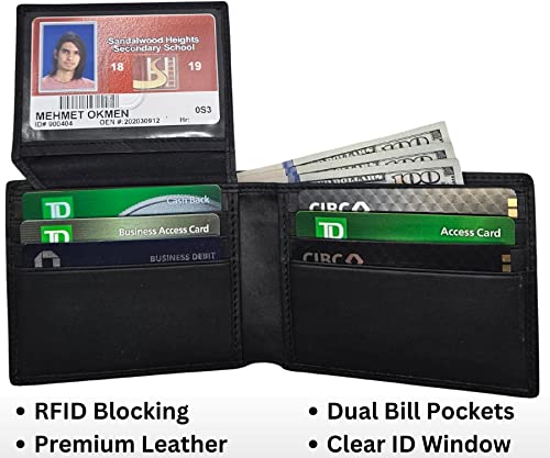 Custom Genuine Leather Wallet for Men, RFID Blocking Personalized Bifold Wallet with ID Window, Engraved Real Leather Wallet for Men with Gift Box (Black)2