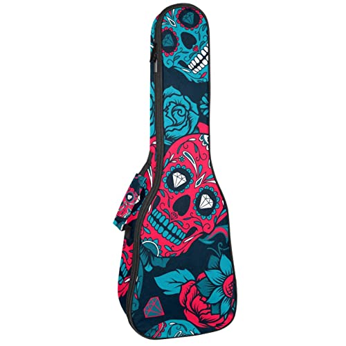 Sac à dos ukulélé concert et soprano rembourré 10mm à motif squelette bleu et rouge