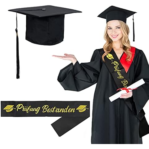 Prüfung Bestanden Schärpe Absolventenhut TAROME Abschluss Hut & Schärpe Schwarz Gold ABI 2022 Geschenke Unisex Graduation Dekoration Cover