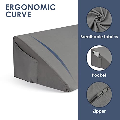 Cushore King (76"X10"X6") Bed Wedge Pillow Plus, Headboard Reading Pillow, Foam Triangle Bolster Pillow, Fill The Gap (0"-7") Between Your Headboard And Mattress (Gray) #TOP1