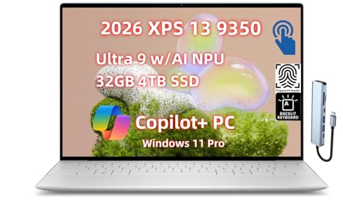 Image of NewDell XPS 13 9350 Business Laptop, Copilot+ AI PC (13.4 inch 2.5K Touch 120Hz, Core Ultra 9 w /AI NPU, 32GB RAM, 4TB SSD), Backlit KB, Light & Thin, Wi-Fi7, 27Hr Battery Life, Win 11 Pro, USB-C Hub