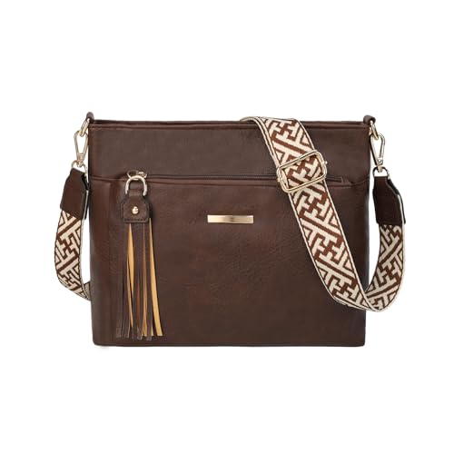 Sac à bandoulière pour femme Gladdon café avec sangles tissées