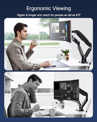 Image of HUANUO Dual Monitor Stand for 13 to 35 inch,Premium Dual Monitor Mount with USB,Height Adjustable Monitor Stand for 2 Monitors,VESA Mount with Clamp /Grommet Base,Each Arm Hold up to 26.4lbs(Black)