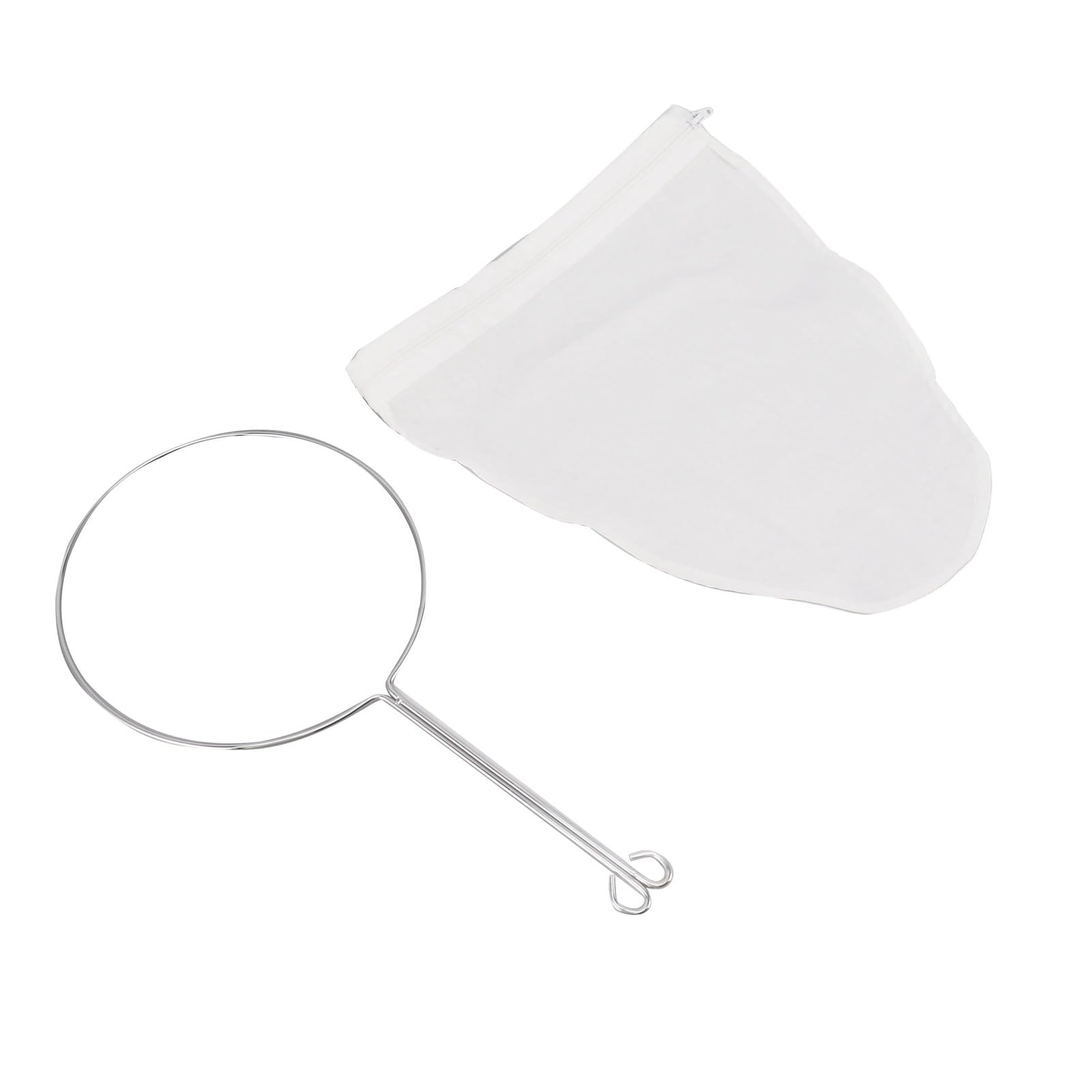 Mesh-Siebbeutel, Ultrafeine Wiederverwendbare Filterbeutel mit Edelstahlgriff für Kaffee, Tee, Nussmilch, Entsaften, Butter, Presse, Obst, Reis, Reinigung (L)