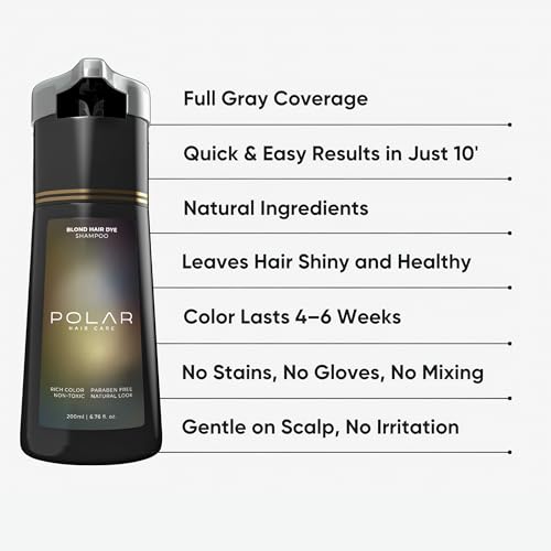 Image of Polar Hair Dye Shampoo | Blonde Hair Dye Color Shampoo for Gray Coverage | Blonde hair dye shampoo for gray hair coverage; golden tone color shampoo, semi-permanent wash, quick application, 6.76 fl oz