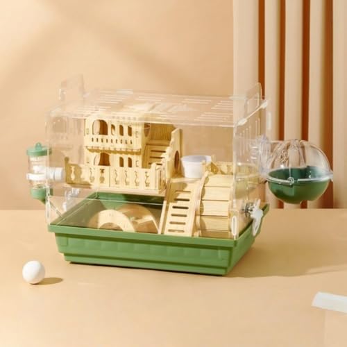 Danussiデラックスな二重層透明アクリルハムスターケージは、お手入れが簡単な無垢材で作られており、ウォーターボトル、トレッドミル、バスタブ、フードボウルなどが付属しています (グリーン,スネイルアーチブリッジ 9点セット)
