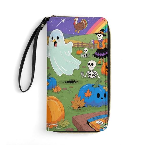 Voyagez léger avec ce portefeuille en cuir synthétique et sa pochette d'Halloween