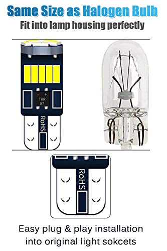 194 led bulb white super bright 6000K White t10 led bulbs W5W T10 168 led bulbs 15-SMD 4014 Chipsets LED Replacement Bulbs Error Free for Car Dome Map Door Courtesy License Plate Lights Pack of 20