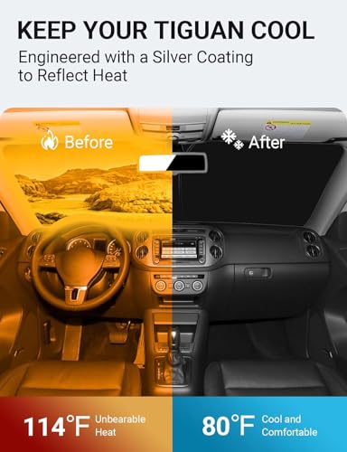 Image of Proadsy 2026 Upgrade Front Windshield Sun Shade Foldable Sunshade Protector Custom Sun Visor Fit 2009-2017 Volkswagen VW Tiguan Accessories