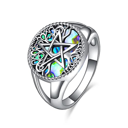 YFN Triple Moon Goddess Rings Sterling Silver Pentagram Pentacle Ring Pagan Wiccan Magic Amulet Tree of Life Jewelry for Women Men (10)