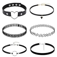 QFGasre Gothic Choker Halskette Für Damen 6-Teiliges Set Aus Schwarzen Spitzenchokern Im 90er-Jahre-Stil Klassisches Gothic-Tattoo-Spitzenchoker-Accessoires-Set Geschenkidee